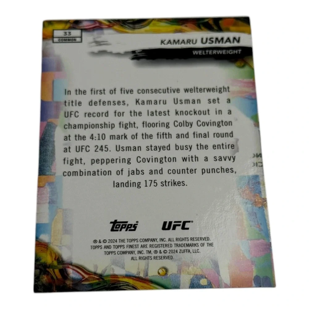 2024 Topps Finest UFC Kamaru Usman Common Base Card 33 Welterweight MMA